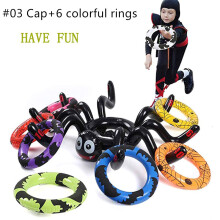 (#03 Cap+6 Colorful Rings) Inflatable Spider Throwing Rings Toss Game Kids Halloween Christmas Holiday Party Toys