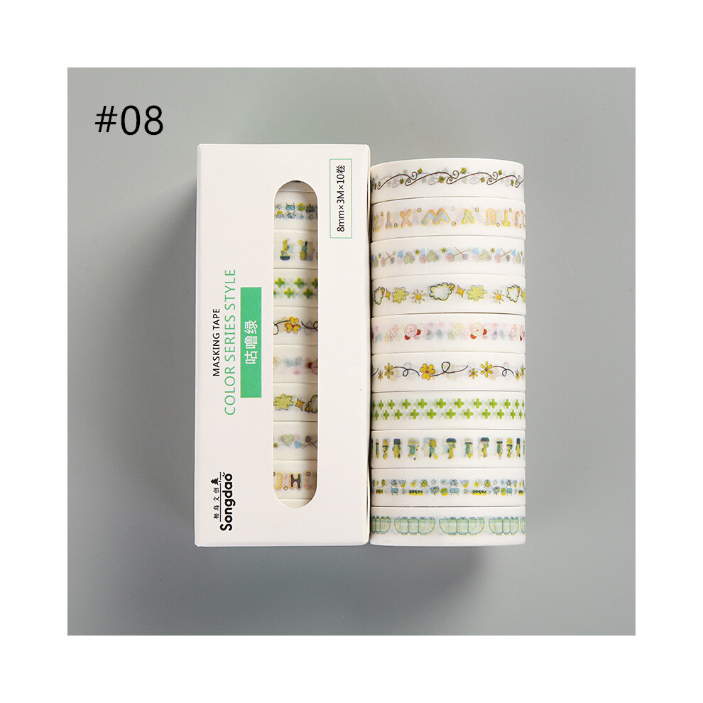 (#08) 10Pcs Washi Tape Set Adhesive Decorative Label Masking Paper Sticker Diy Scrapbooking 320997717645