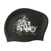 (White) Ladies Swimming Caps Silicone Long Hair Girls Waterproof Swimming Cap Ear Cup Fashion
