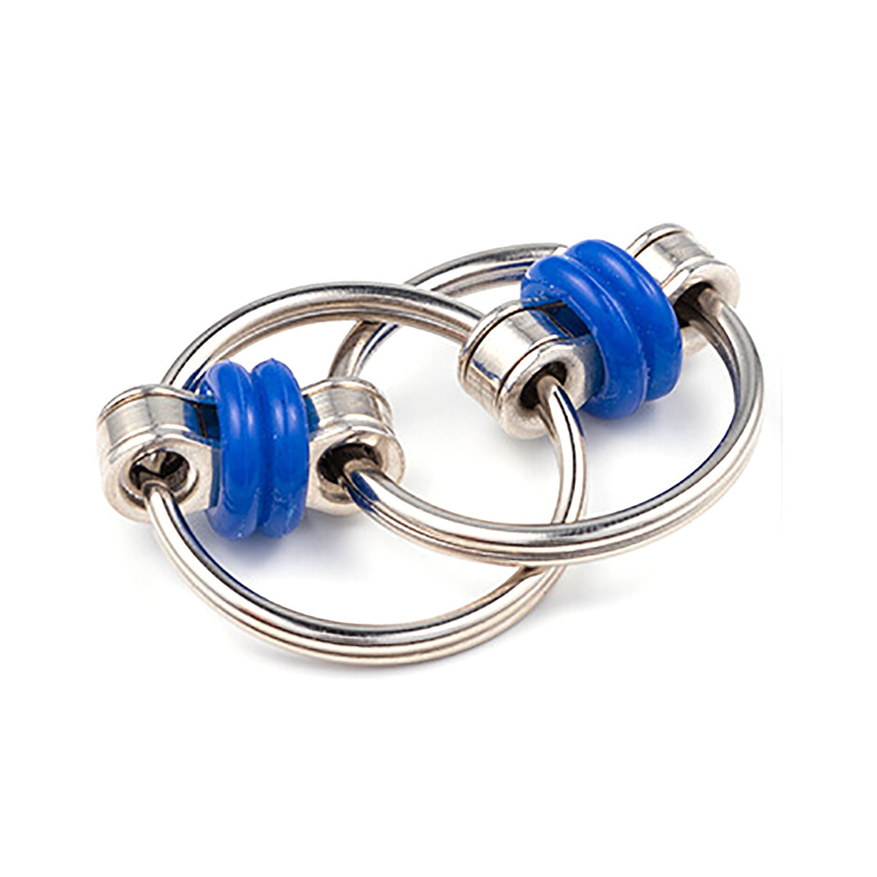 (Dark Blue) Fidget Metal Chain Ring Finger Spinner Stress Relief For Autism ADHD Sensory Toys