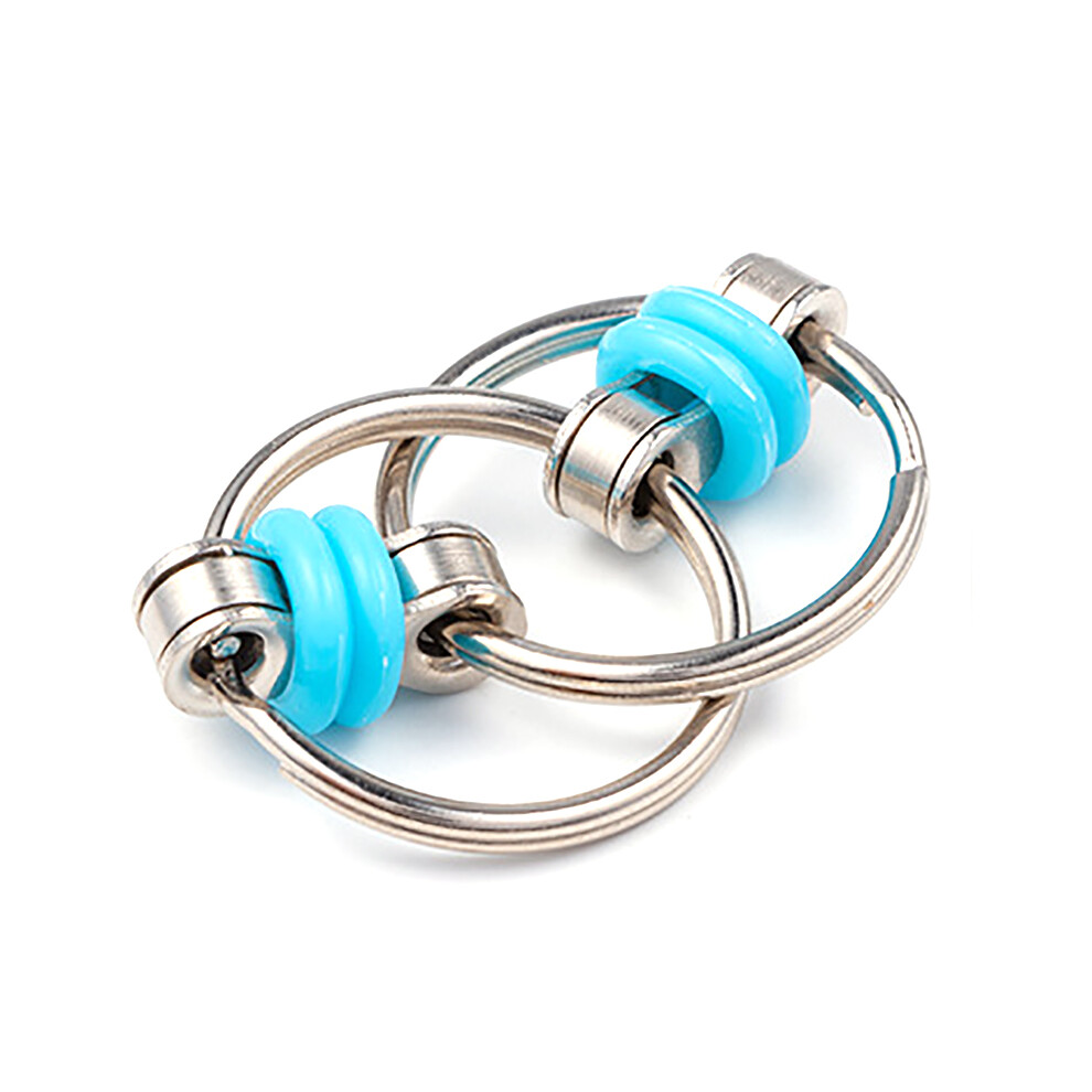 (Light Blue) Fidget Metal Chain Ring Finger Spinner Stress Relief For Autism ADHD Sensory Toys