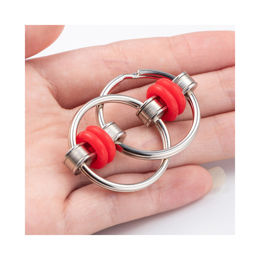 (Red) Fidget Metal Chain Ring Finger Spinner Stress Relief For Autism ADHD Sensory Toys