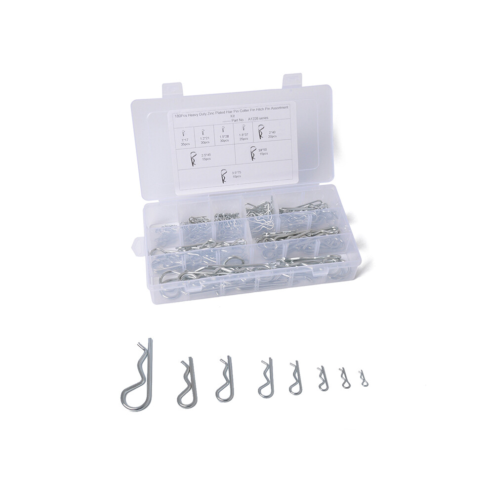180Pcs Heavey Duty Zinc Plated Hairpin Hitch Pin Cotter R Type Clip Assortment Kit 320997721475