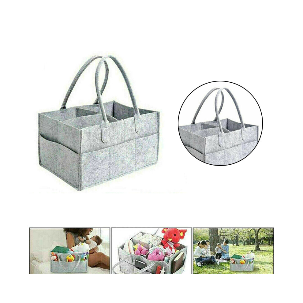 Portable Baby Diaper Organizer Felt Kids Nappy Storage Bag Carrier Grey