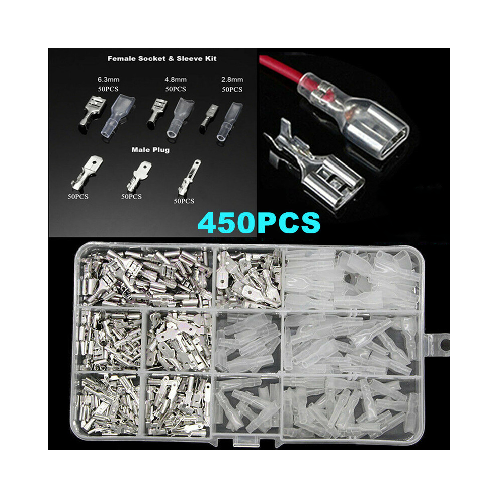 450Pcs Assorted Insulated Electrical Wire Terminal Crimp Connectors Spade Set 320997723004