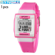 (Pink) SYNOKE Square Screen Display Electronic Watch Luminous Outdoor Wristwatch