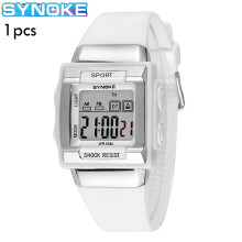 (white) SYNOKE Square Screen Display Electronic Watch Luminous Outdoor Wristwatch