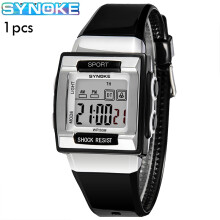(black) SYNOKE Square Screen Display Electronic Watch Luminous Outdoor Wristwatch