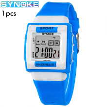(blue) SYNOKE Square Screen Display Electronic Watch Luminous Outdoor Wristwatch