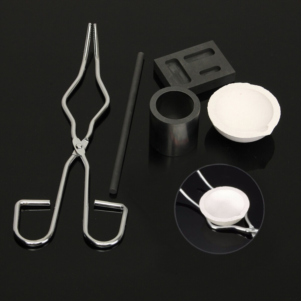 5PCS Gold Silver Graphite Crucible Dish Tong Borax Stirring Rod Melting Mold Kit