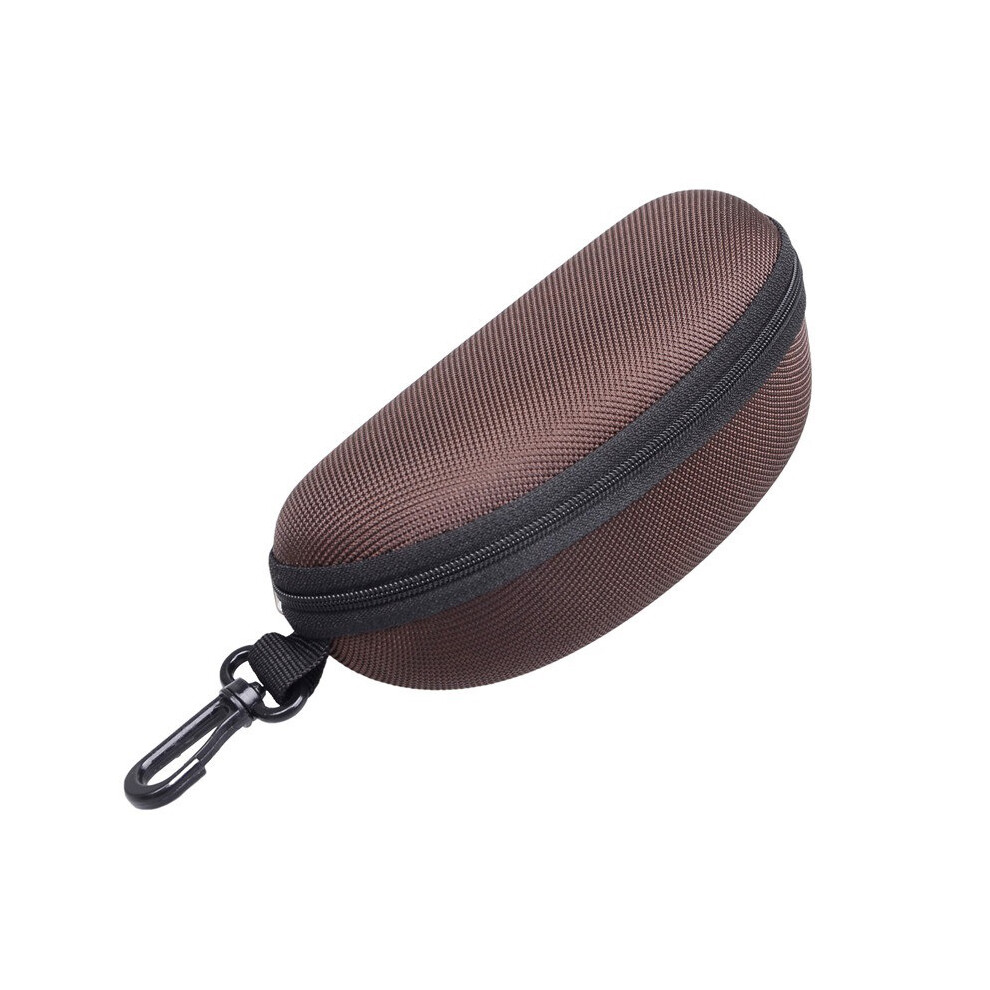 (Brown) Portable Glasses Protective Case Zipper Hard Case Sunglasses Holder Eyewear Box