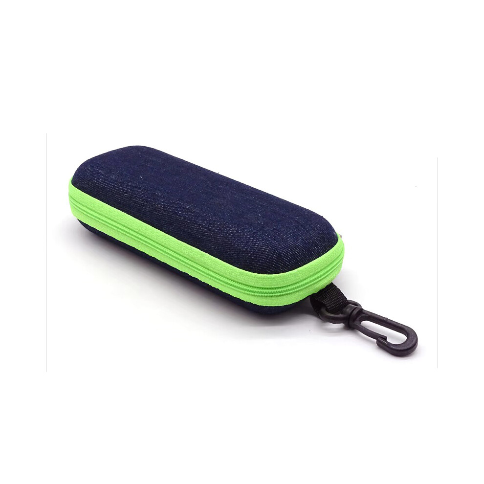 (green) Portable Rectangular Zipper Eye Glasses Sunglasses Hard Case Storage Box Holder
