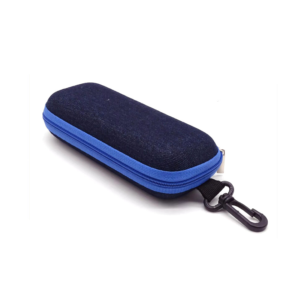 (blue) Portable Rectangular Zipper Eye Glasses Sunglasses Hard Case Storage Box Holder
