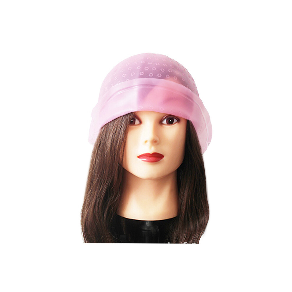 (Pink) Reusable Silicone Hair Coloring Highlighting Dyeing Cap with Metal Hook Hairdressing Tools