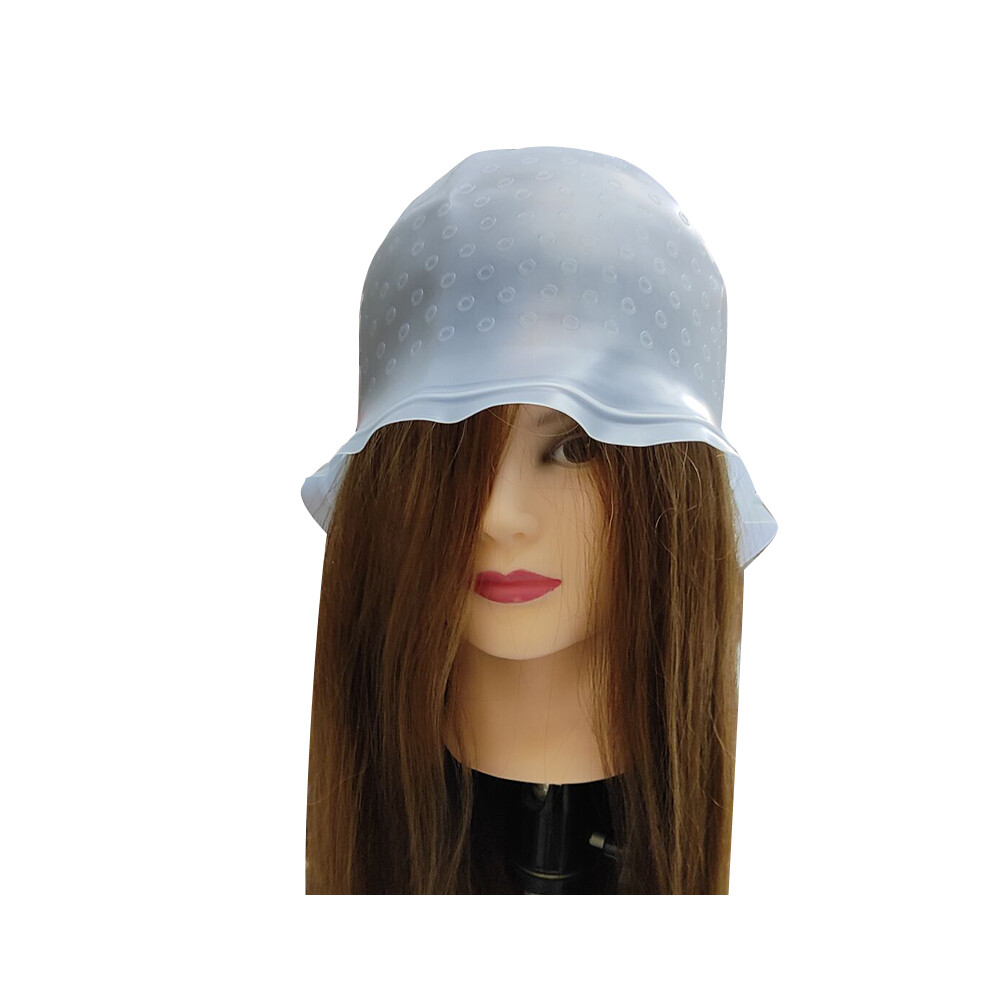 (Blue) Reusable Silicone Hair Coloring Highlighting Dyeing Cap with Metal Hook Hairdressing Tools
