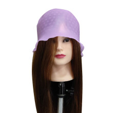 (Purple) Silicone Highlighting Cap Salon Reusable Hair Coloring Dye Cap with Metal Hooks