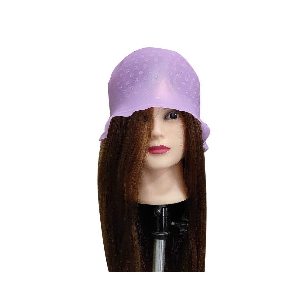 (Purple) Reusable Silicone Hair Coloring Highlighting Dyeing Cap with Metal Hook Hairdressing Tools