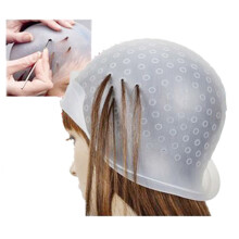 (White) Reusable Silicone Hair Coloring Highlighting Dyeing Cap with Metal Hook Hairdressing Tools