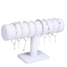 (White PU leather) Velvet/PU Leather Bracelet Bangle Display Stand Pendants Anklet Tower Jewelry Organizer T-Bar Rack