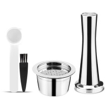 (Single capsule + powder hammer) Stainless Steel Reusable Metal Coffee Capsule Pod Refillable Filter Cup For K Fee