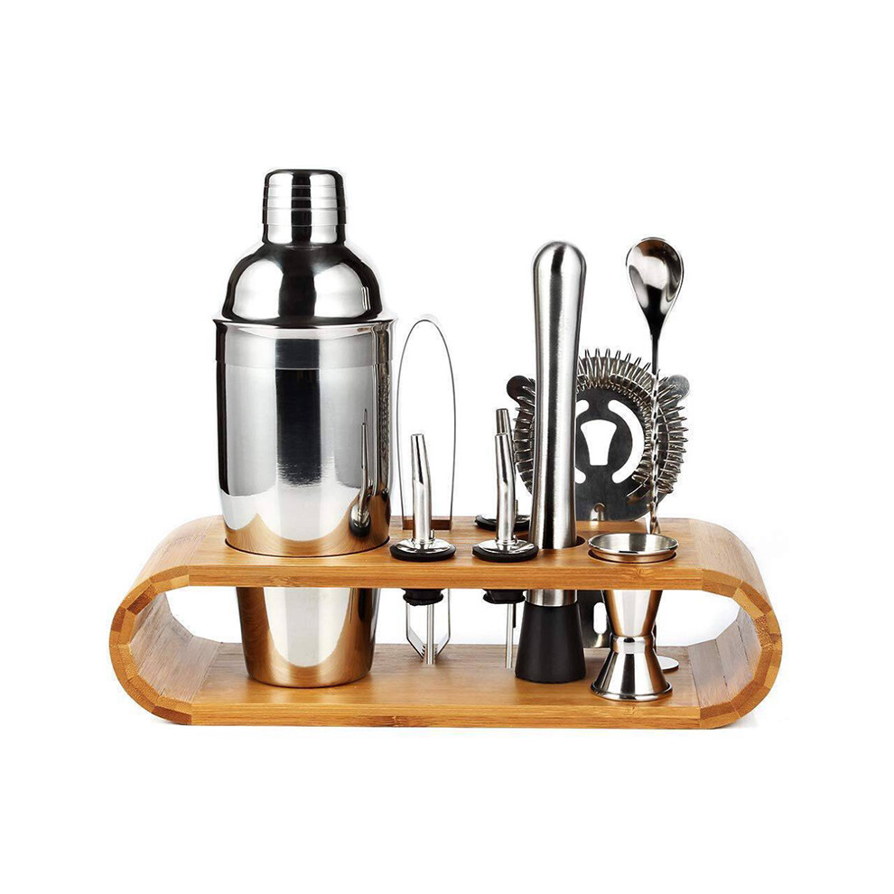 (350Ml) Cocktail Shaker Set Jigger Mixing Spoon Tongs Barware Bartender Tools W/ Wood Storage Stand 123643819508