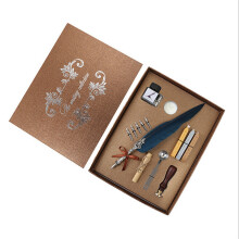(Navy) Retro Calligraphy Feather Dip Pen Writing Ink Set Quill Pen Fountain Pen with 5 Nib