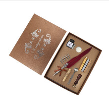 (Wine red) Retro Calligraphy Feather Dip Pen Writing Ink Set Quill Pen Fountain Pen with 5 Nib