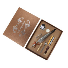(Gray) Retro Calligraphy Feather Dip Pen Writing Ink Set Quill Pen Fountain Pen with 5 Nib