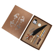 (Black) Retro Calligraphy Feather Dip Pen Writing Ink Set Quill Pen Fountain Pen with 5 Nib