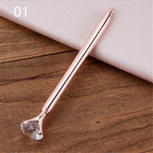(Rose gold) Big Rhinestone Metal Ballpoint Pen Student Innovative Writing Stationery