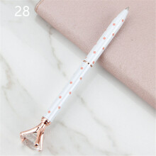 (white rose red dots) Big Rhinestone Metal Ballpoint Pen Student Innovative Writing Stationery