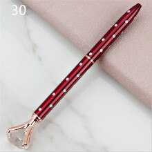 (wine red White dot) Big Rhinestone Metal Ballpoint Pen Student Innovative Writing Stationery