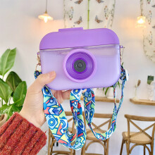 (blue) Cute 400ml Camera Kettle Creative Children Water Bottle with Straw Outdoor Cup