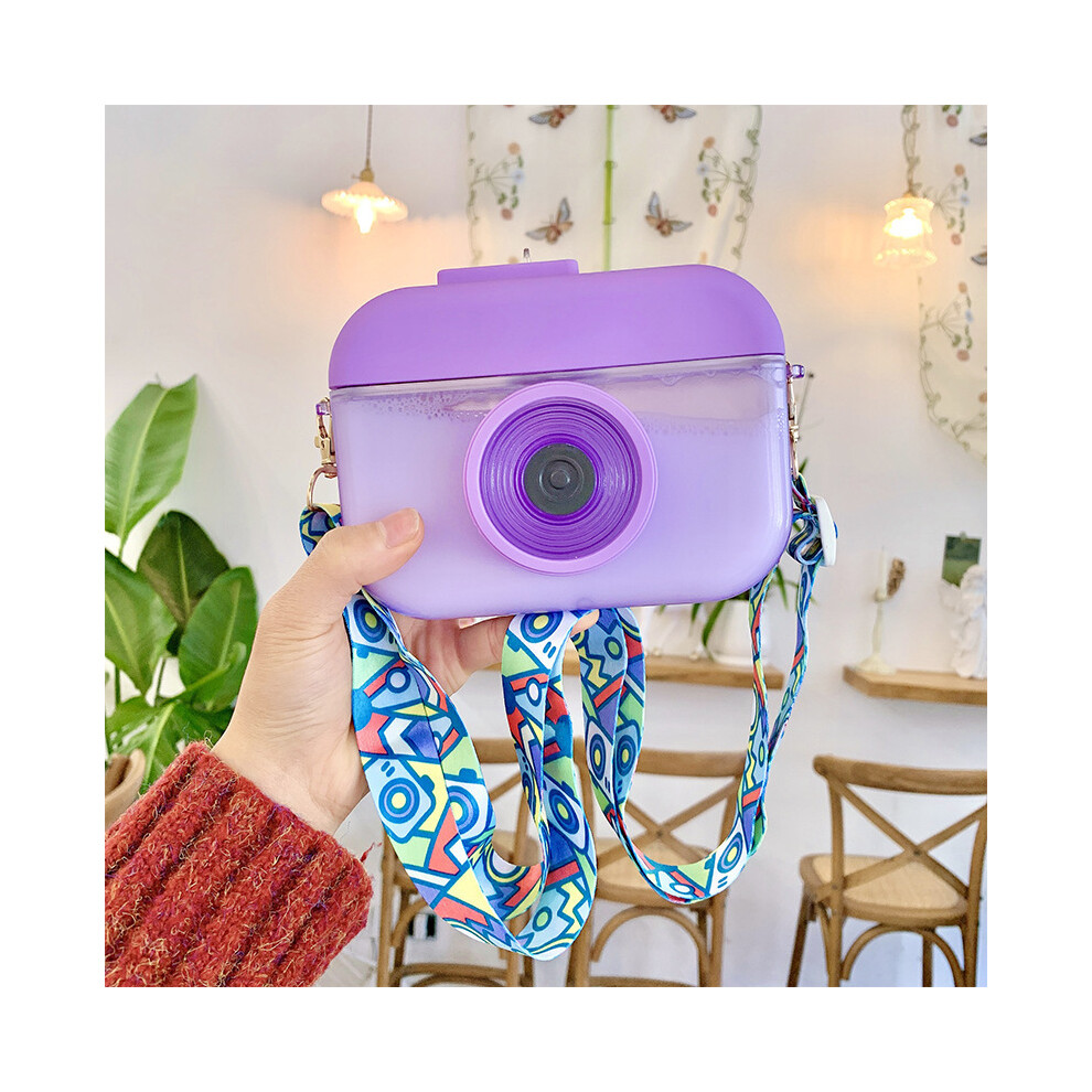 (Blue) Cute 400Ml Camera Kettle Creative Children Water Bottle With Straw Outdoor Cup Blue 123643825721