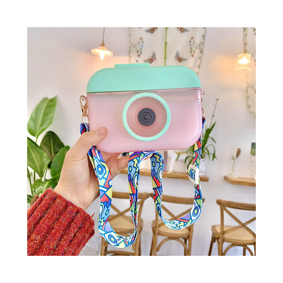 (Pink) Cute 400Ml Camera Kettle Creative Children Water Bottle With Straw Outdoor Cup Pink 123643825691