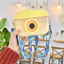 (yellow) Cute 400ml Camera Kettle Creative Children Water Bottle with Straw Outdoor Cup