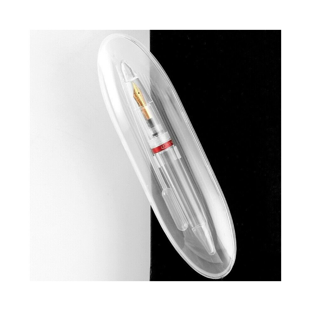 (Red) Transparent Clear Eyedropper Fountain Pen Super Fine Nib 0.5Mm Writting Pen Red 320997748571