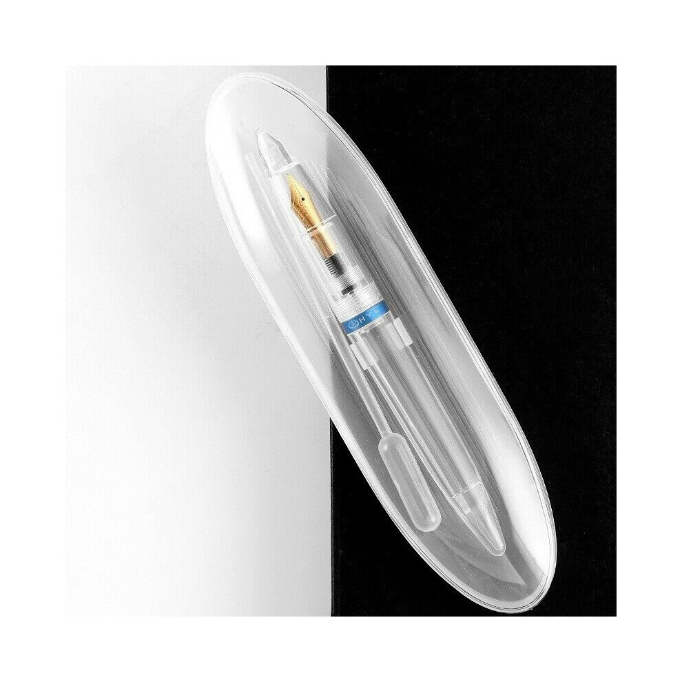 (Blue) Transparent Clear Eyedropper Fountain Pen Super Fine Nib 0.5Mm Writting Pen Blue 320997748595