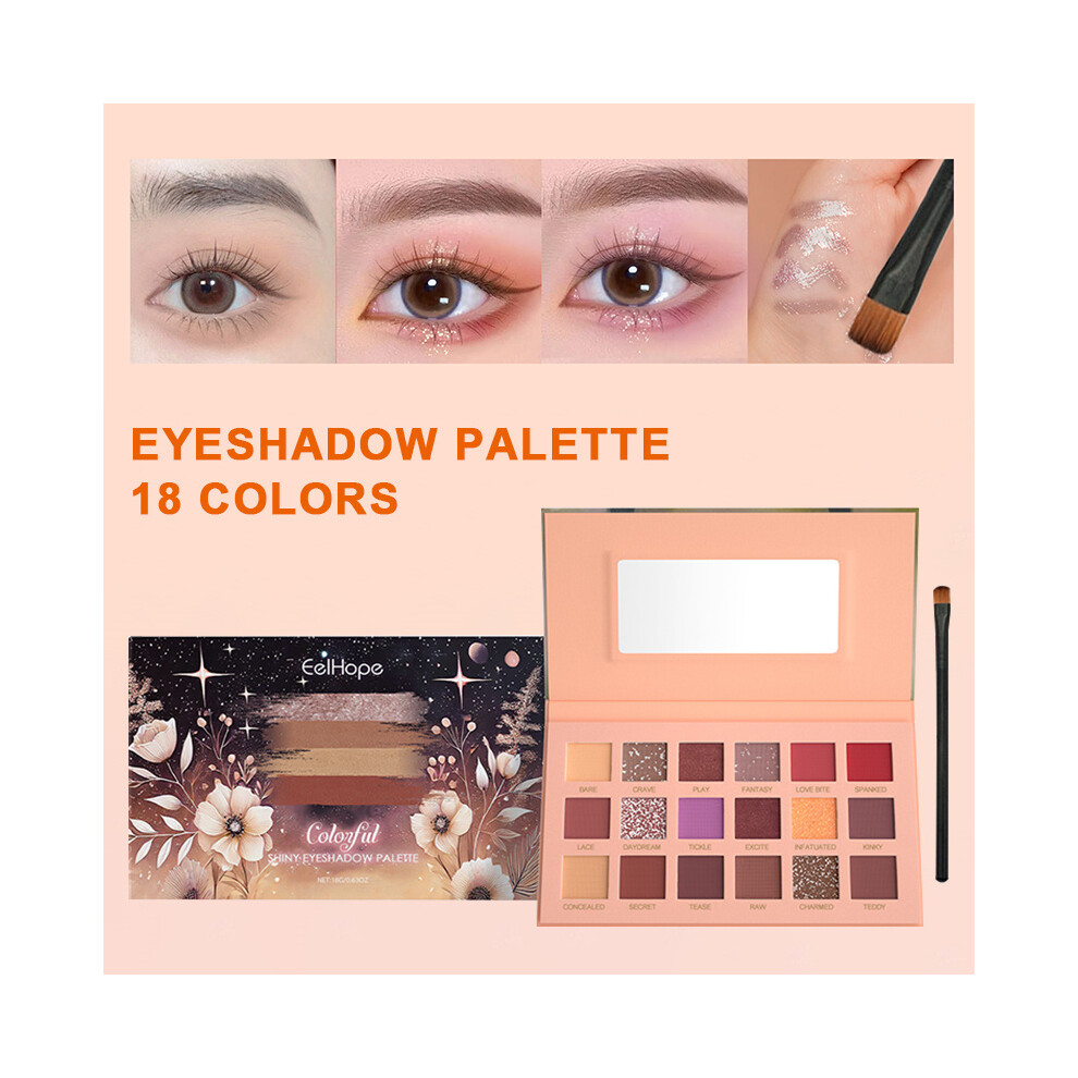 18 Colors Shimmer Matte Eyeshadow Palette Powder Eye Shadow Makeup Kit With Brush