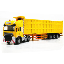 (Yellow) High Simulation 1: 50 Engineering Container Truck Semi-trailer Dump Truck Metal Alloy