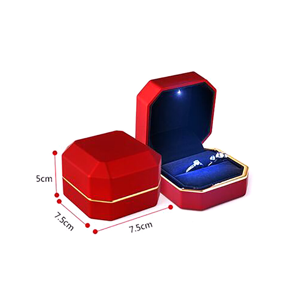 (Red) Luxury Ring Box Holder Case Jewellery Organizer Storage Gift Box With LED Light-image-OPC-PTPDRGG-NEW