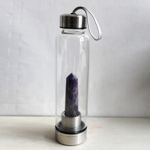 (Dream Amethyst) Natural Crystal Point Healing Obelisk Wand Elixir Quartz Crystal Water Bottle