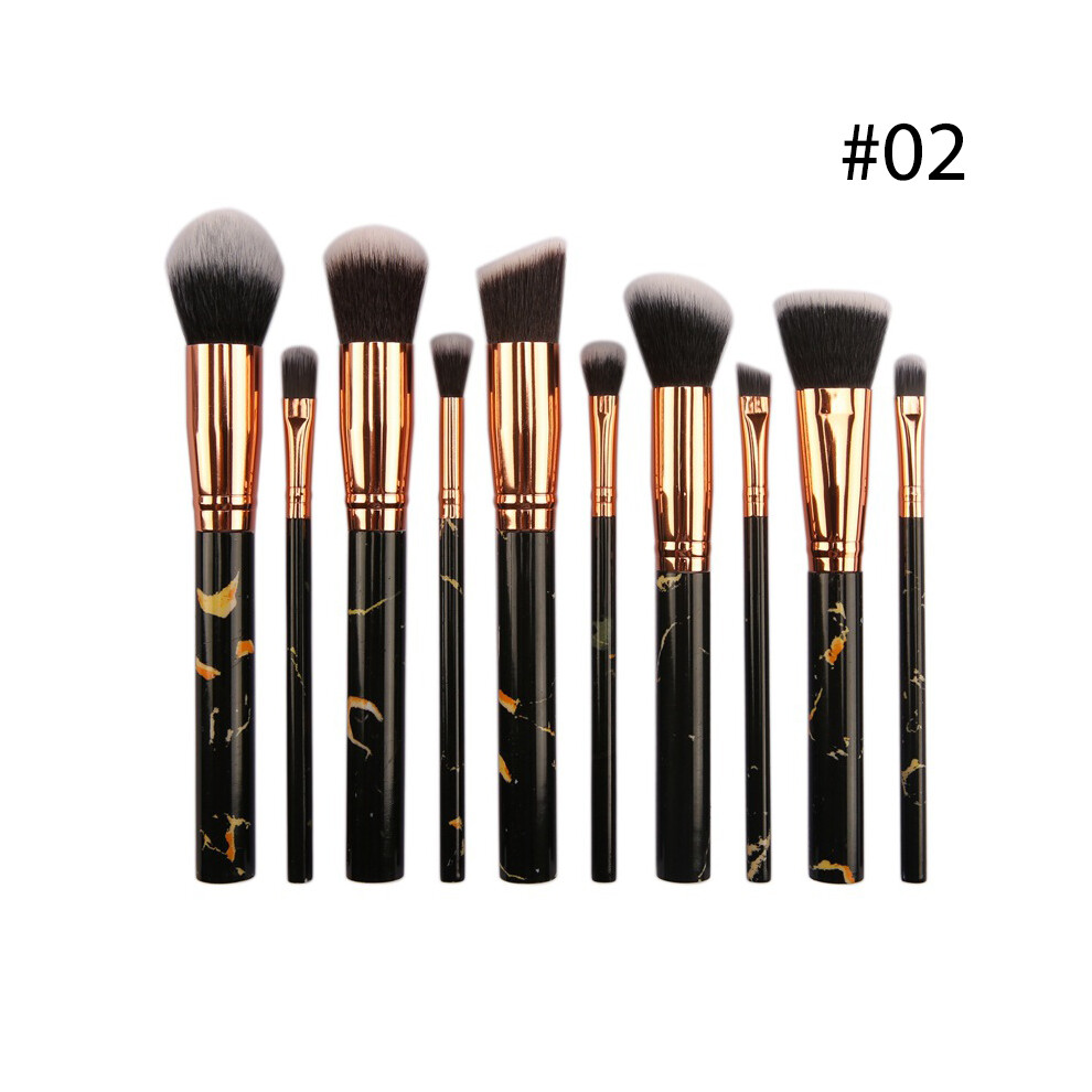 (#02) 10PCS Marbled Eyeshadow Make up Brushes Eyebrow Eyeliner Lip Applicator Beauty Tool