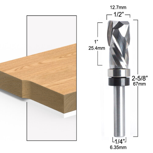 Bearing Ultra-Performance Compression Flush Trim Solid Carbide CNC Router Bit for Woodworking End Mill 1/4 Inch Shank 1
