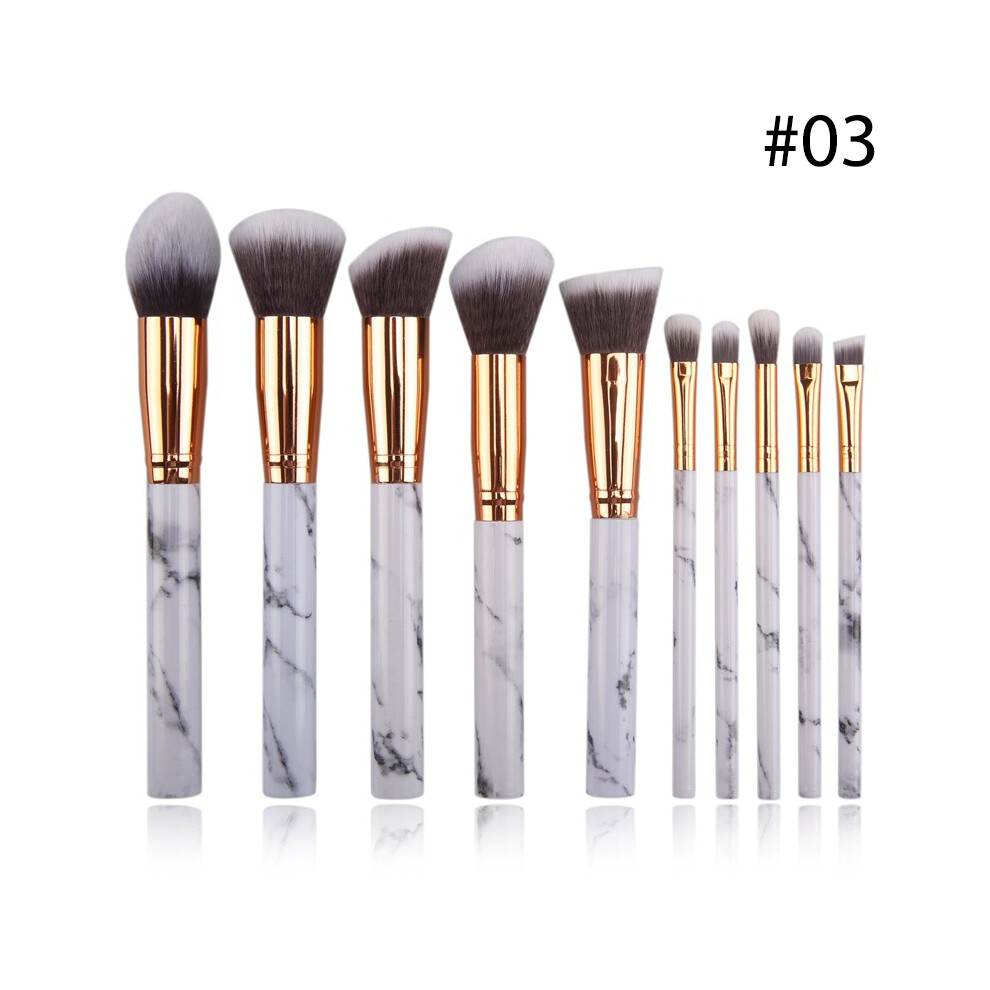(#03) 10PCS Marbled Eyeshadow Make up Brushes Eyebrow Eyeliner Lip Applicator Beauty Tool