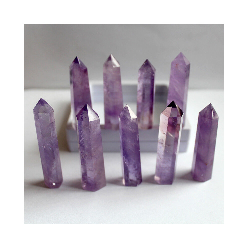 Purple Natural Brazilian Amethyst Quartz Crystal Point Healing Rock Stone Wand