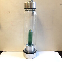 (Green Amethyst) Natural Crystal Point Healing Obelisk Wand Elixir Quartz Crystal Water Bottle