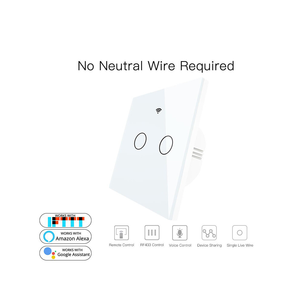(2 Gang) Smart Glass Panel Wifi Wall Touch Switch Timer Voice Control For Alexa Google Home 110691328717