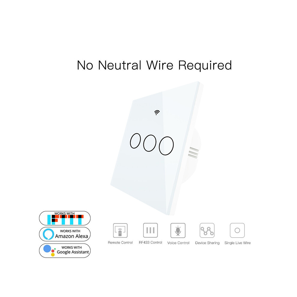 (3 Gang) Smart Glass Panel Wifi Wall Touch Switch Timer Voice Control For Alexa Google Home 110691328724