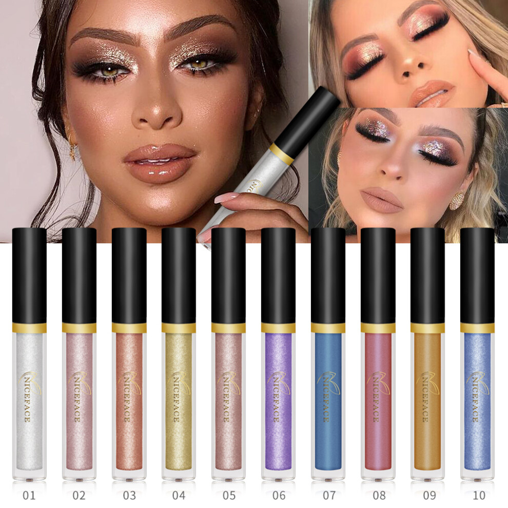 (10pcs) 10 Colors Diamond Pearlescent Liquid Eye Shadow Shimmer Glitter Eyeshadow Highlighter Waterproof Makeup Cosmetic